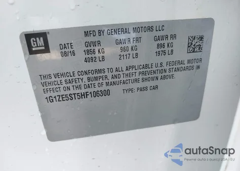 2017 Chevrolet Malibu 1Lt z USA, uszkodzony, nr VIN 1G1ZE5ST5HF106300